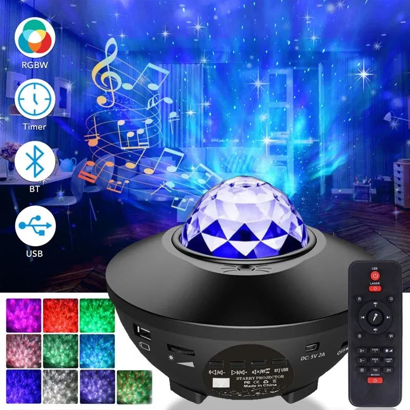 Starry Projector Galaxy Night Light พร้อมลำโพงเพลง Ocean Wave: โปรเจคเตอร์ Sky Light สำหรับตกแต่งห้องนอน, ของขวัญวันเกิด, งานปาร์ตี้