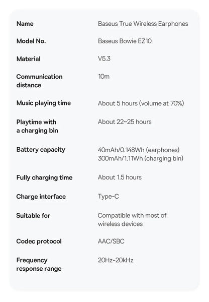 Baseus Bowie EZ10 TWS Earphones: Wireless Audio, Instant Connection